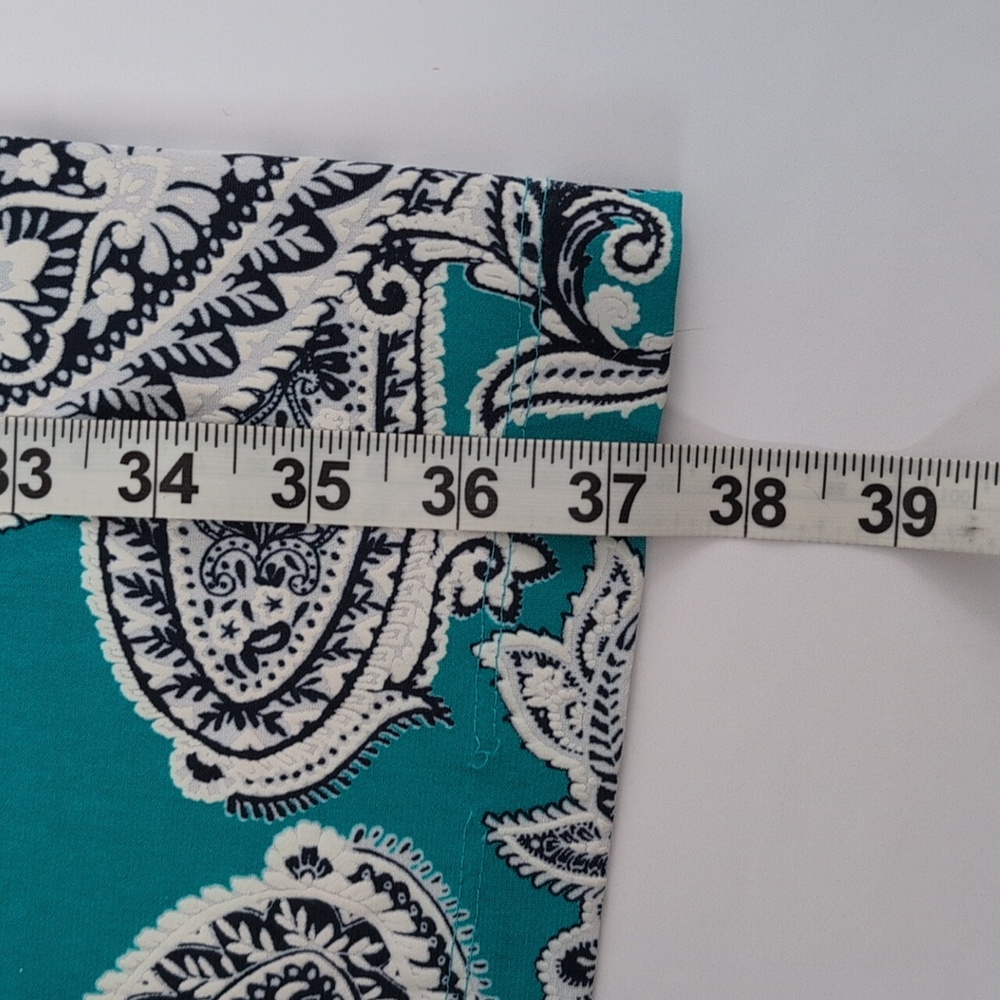 Sandra Darren Teal and Navy Paisley Long Sleeve Dress - Picture 6 of 9
